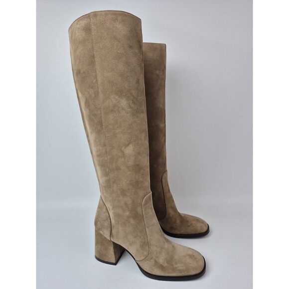 Stuart Weitzman Women's Khaki Flareblock Suede Knee High Boots Size 7 - Picture 1 of 7